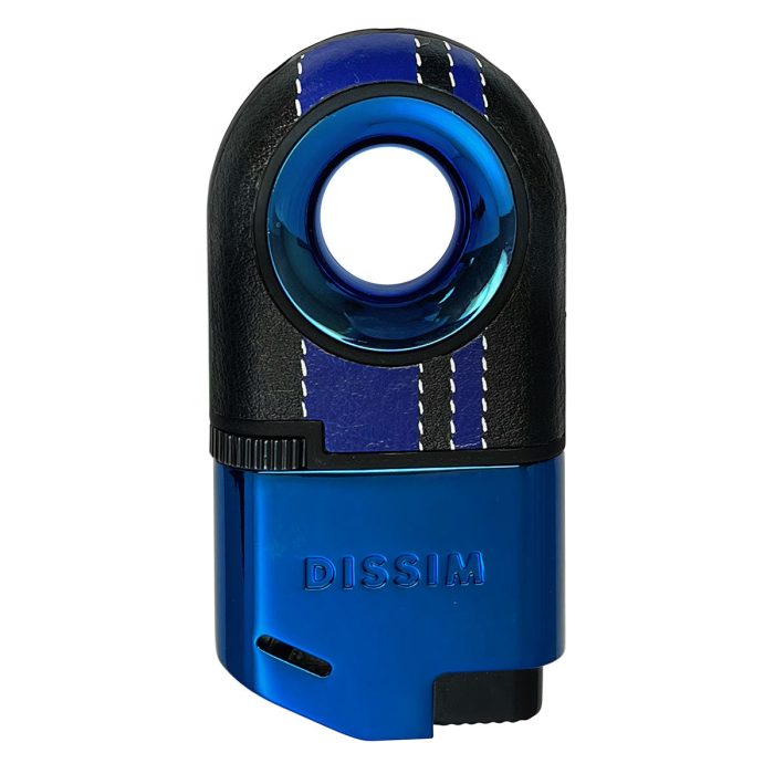 Dissim Race-Line Butane Lighter in Blue with Red Stripes Inverted  View